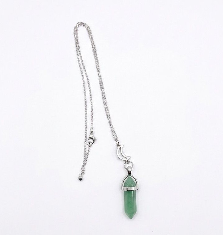 Collar cuarzo verde con cadena de acero